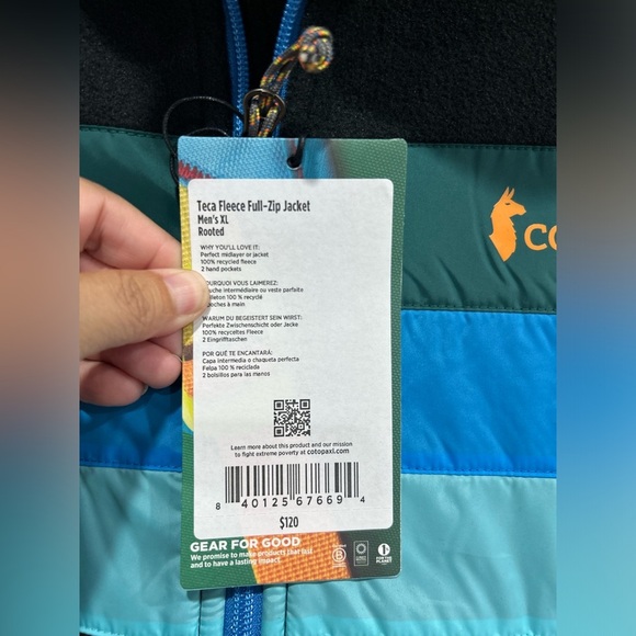 Cotopaxi Men's XL Teca Fleece Full-Zip Jacket Rooted Blue Green NWT - Picture 6 of 8
